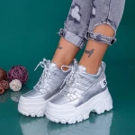 Pantofi Sport Dama cu Platforma WLGH68 Argintiu Mei