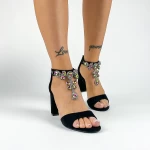 Sandale Dama cu Toc gros XKK561 Negru-Multicolor Mei