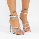 Sandale Dama cu Toc subtire ES2401 Argintiu » MeiMall.Ro