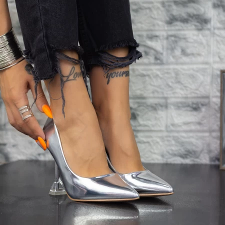 Pantofi cu Toc subtire 2SY16 Argintiu » MeiMall.Ro