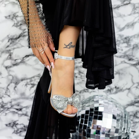 Sandale Dama cu Toc subtire 2XKK50 Argintiu » MeiMall.Ro