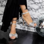Sandale Dama cu Toc subtire 2XKK50 Argintiu » MeiMall.Ro