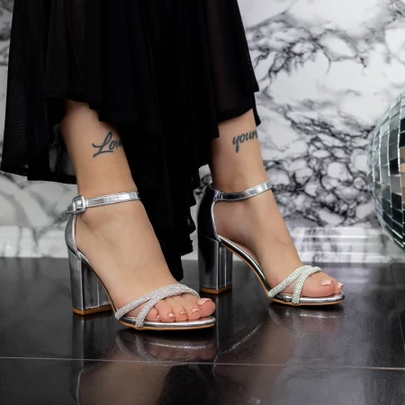 Sandale Dama cu Toc gros 2XKK31 Argintiu » MeiMall.Ro