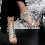Sandale Dama cu Toc subtire 2XKK107 Argintiu » MeiMall.Ro