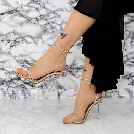 Sandale Dama cu Toc subtire 2BD32 Auriu » MeiMall.Ro