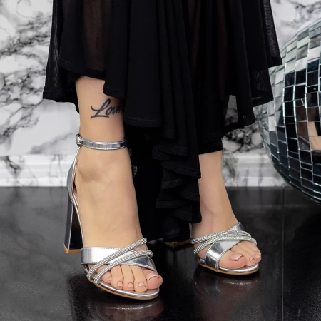Sandale Dama cu Toc gros 2YXD72 Argintiu » MeiMall.Ro
