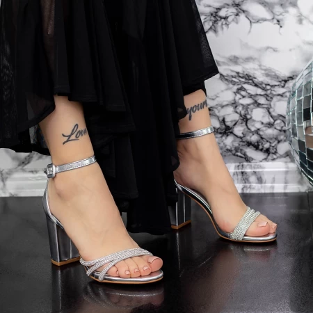 Sandale Dama cu Toc gros 2XKK28 Argintiu » MeiMall.Ro