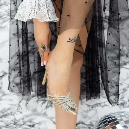 Sandale Dama cu Toc subtire JY-32 Auriu » MeiMall.Ro