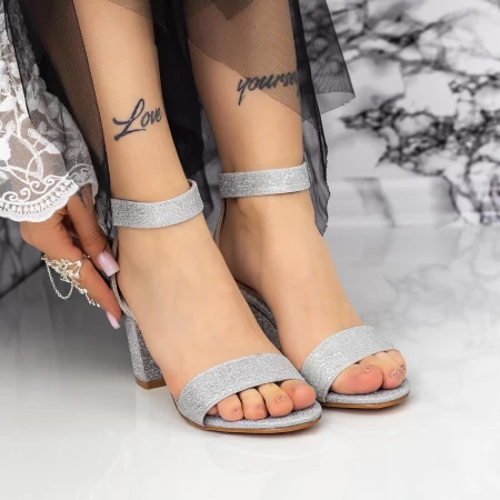 Sandale Dama cu Toc gros 2XKK230 Argintiu » MeiMall.Ro