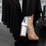 Sandale Dama cu Toc gros 2XKK38 Argintiu » MeiMall.Ro