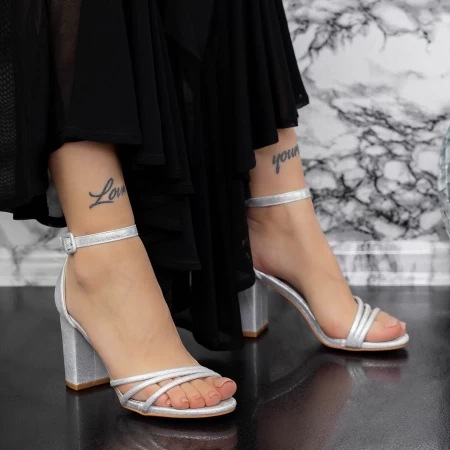 Sandale Dama cu Toc gros 2XKK32 Argintiu » MeiMall.Ro