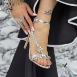 Sandale Dama cu Toc subtire 2XKK89 Argintiu » MeiMall.Ro