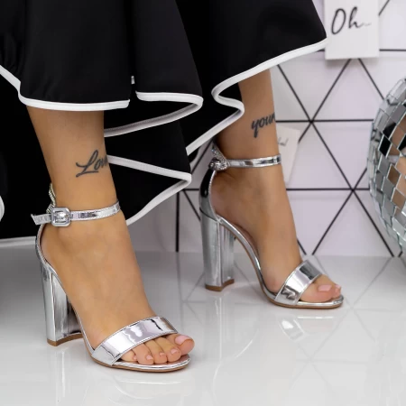 Sandale Dama cu Toc gros 2XKK91 Argintiu » MeiMall.Ro