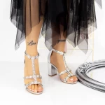 Sandale Dama cu Toc gros 2XKK117 Argintiu » MeiMall.Ro