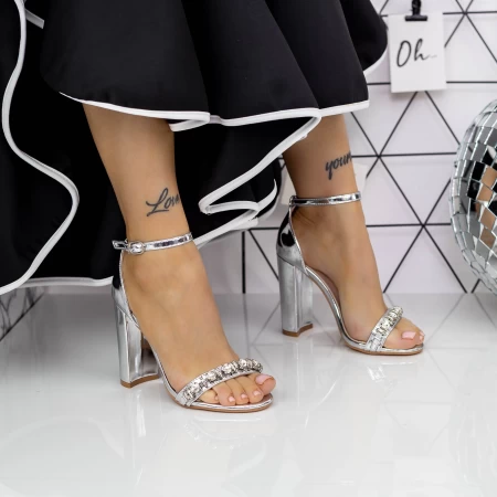 Sandale Dama cu Toc gros 2XKK118 Argintiu » MeiMall.Ro