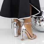 Sandale Dama cu Toc gros 2XKK118 Argintiu » MeiMall.Ro