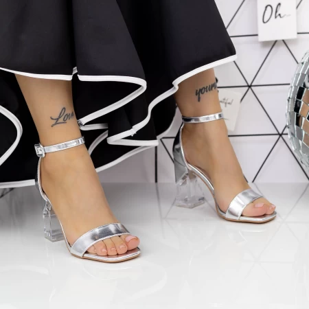 Sandale Dama cu Toc gros 2XKK113 Argintiu » MeiMall.Ro