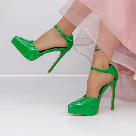 Pantofi cu Toc subtire si Platforma 3XKK9 Verde » MeiMall.Ro