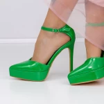 Pantofi cu Toc subtire si Platforma 3XKK9 Verde » MeiMall.Ro