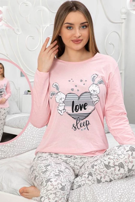 Pijama Dama PJ3001-1 Roz-Alb » MeiMall.Ro