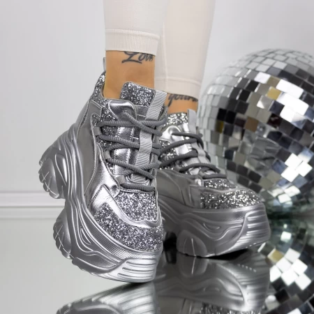Pantofi Sport Dama cu Platforma 3SJN33 Argintiu » MeiMall.Ro