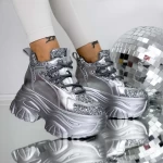 Pantofi Sport Dama cu Platforma 3SJN33 Argintiu » MeiMall.Ro