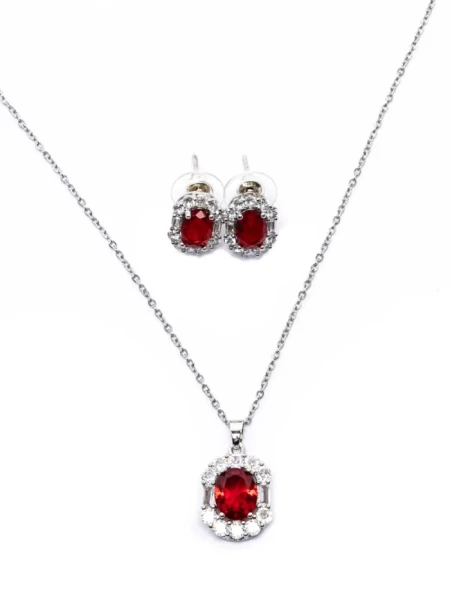 Set Colier + Cercei T1021300 ARGINTIU-ROSU | MEI