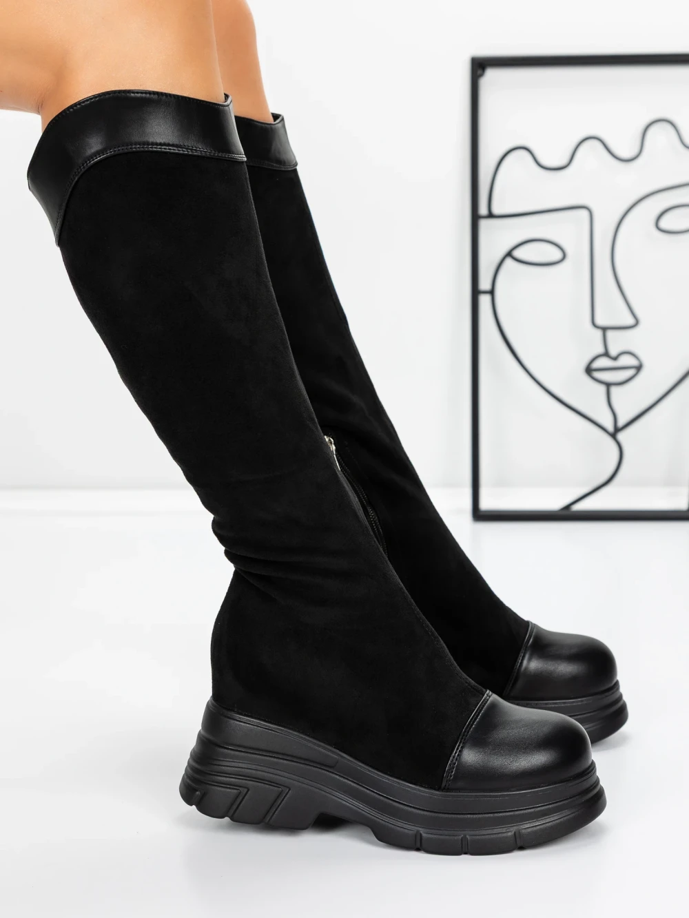 Cizme Dama cu Platforma 58WL13 Negru | Mei