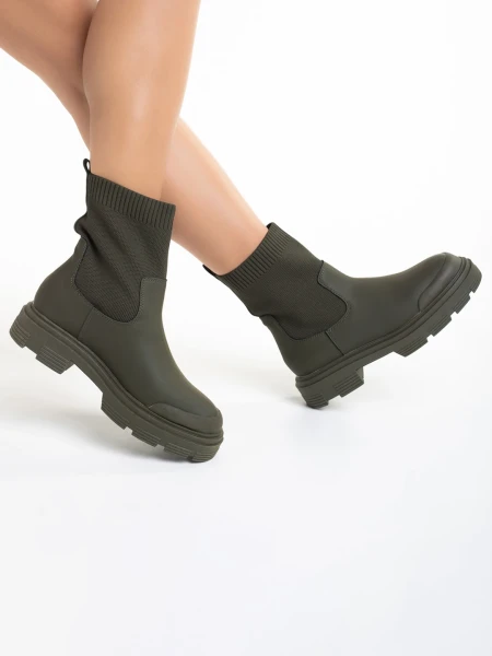 Botine dama verzi din piele ecologica si material textil Chiara