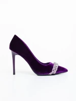 Pantofi dama cu toc mov din material textil Floriana