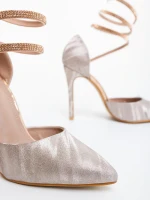 Pantofi dama cu toc sampanie din material textil Radica