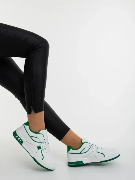 Pantofi sport dama albi cu verde din piele ecologica Dachara