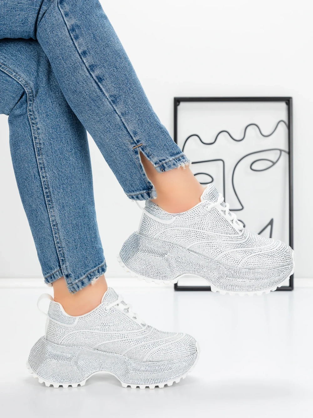 Pantofi Sport Dama cu Platforma 5WL93 Alb | Mei