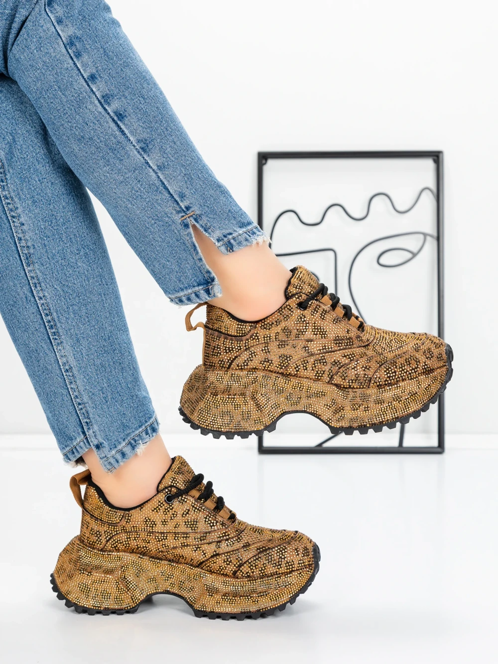 Pantofi Sport Dama cu Platforma 5WL93 Leopard | Mei