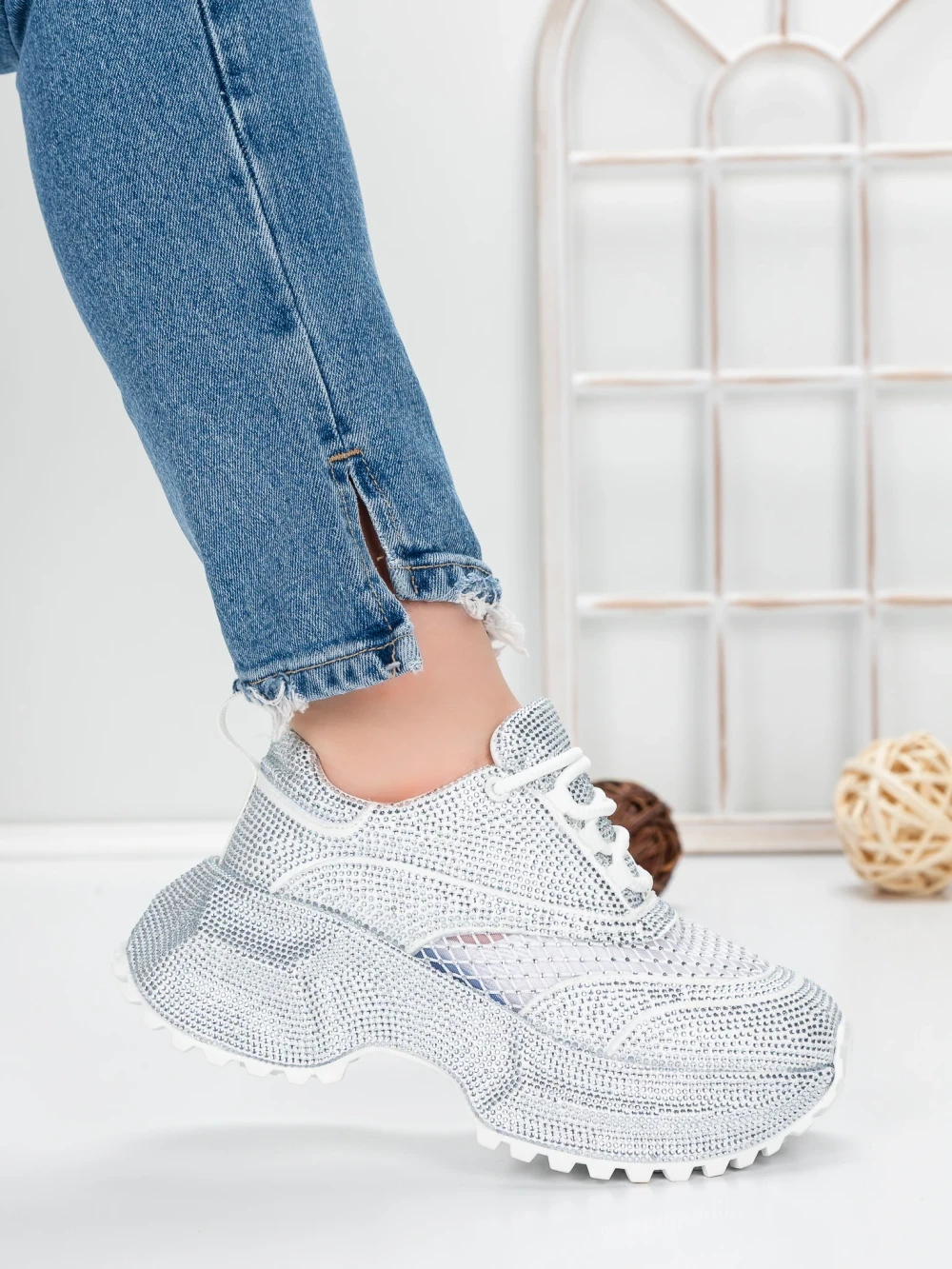 Pantofi Sport Dama cu Platforma 5WL109 Alb | Mei