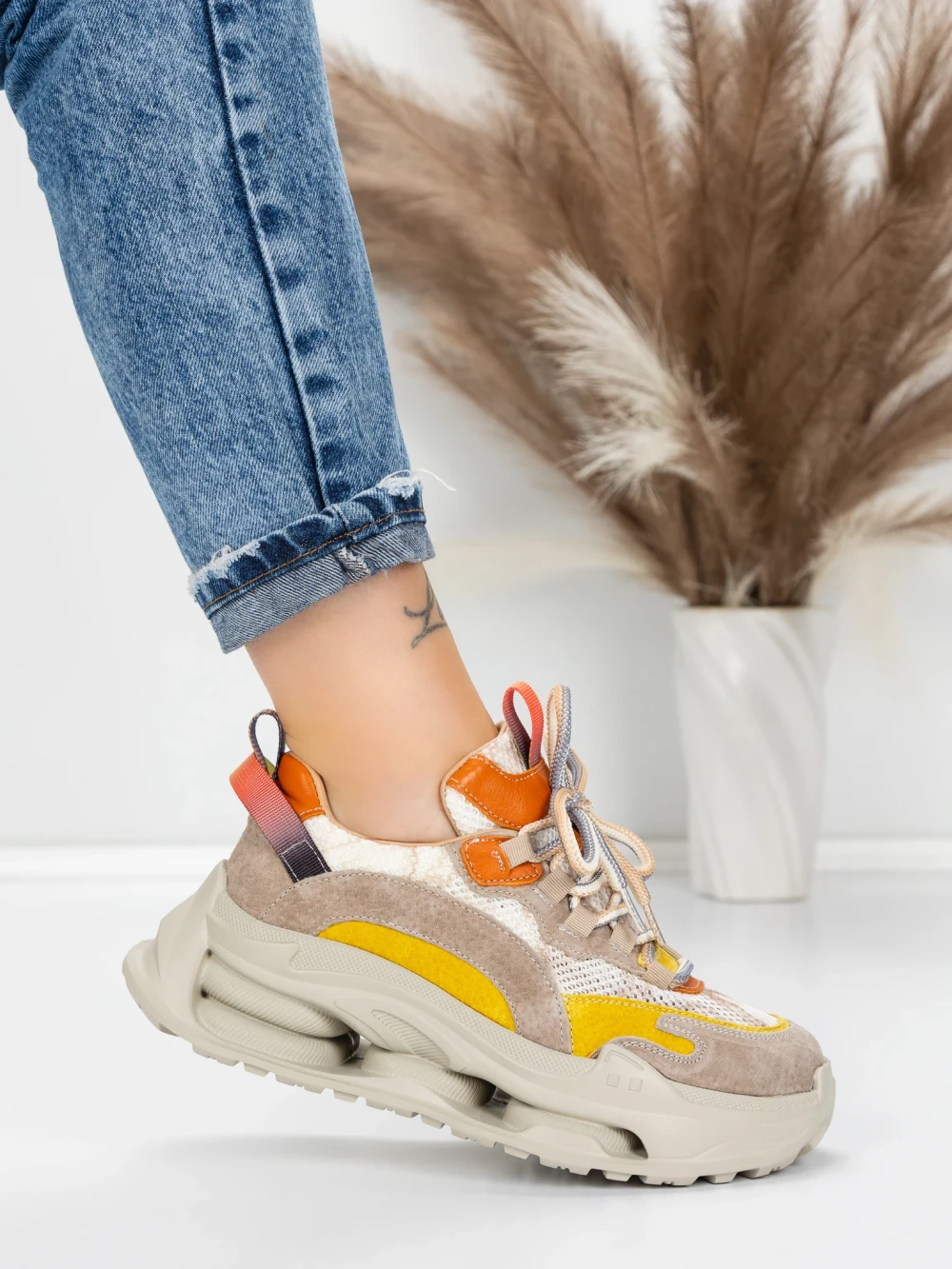 Pantofi Sport Dama din piele naturala 36868-1 Galben | Advancer