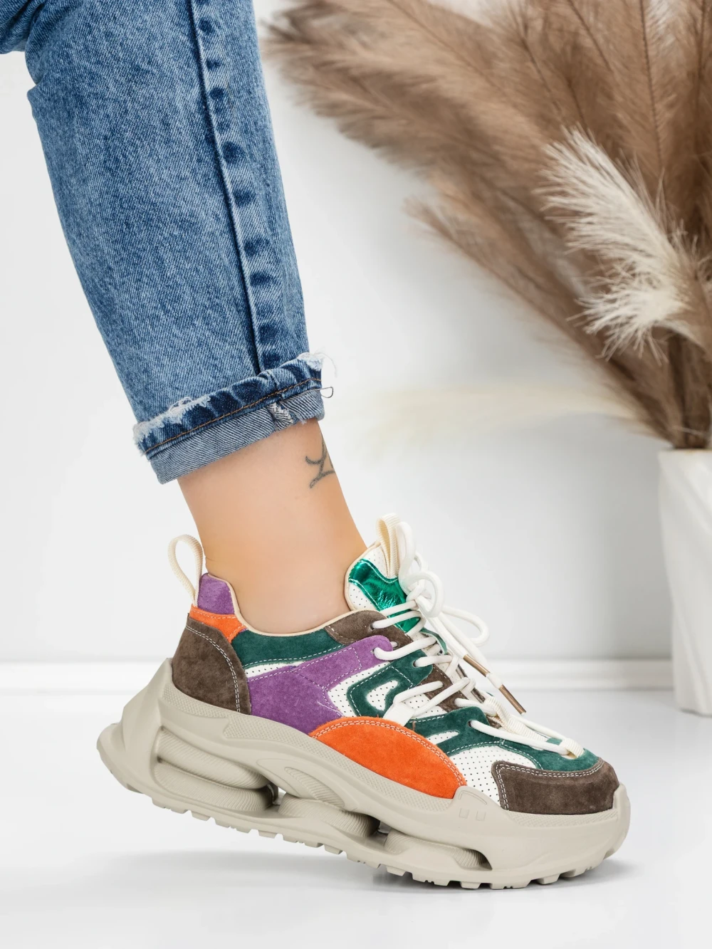 Pantofi Sport Dama din piele naturala 36899 Maro | Advancer