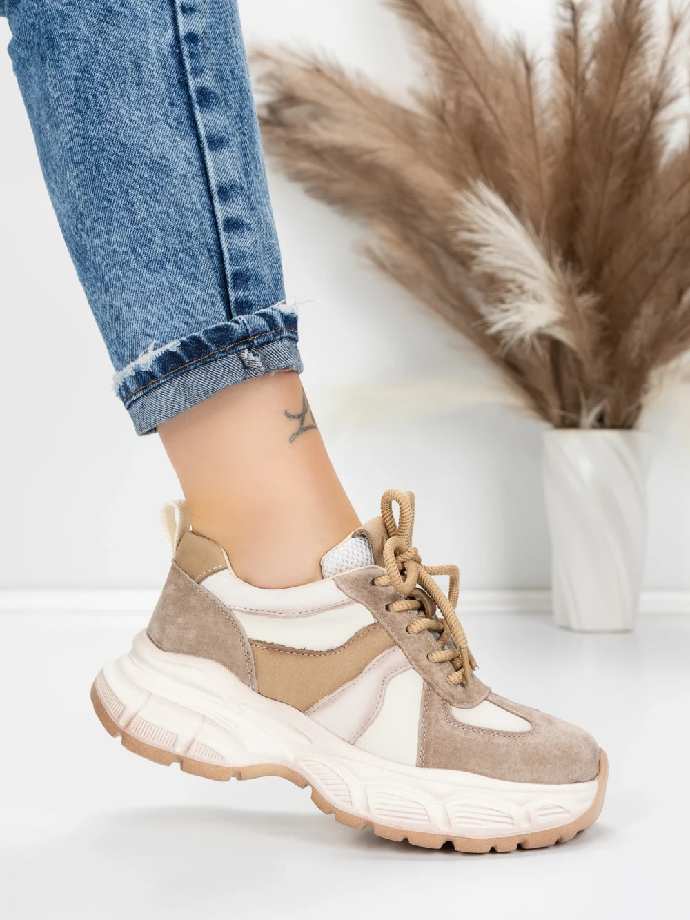 Pantofi Sport Dama din piele naturala HY3393 Kaki | Advancer