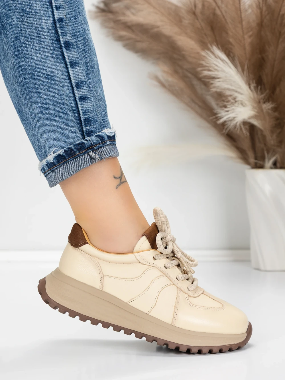 Pantofi Sport Dama din piele naturala 88253 Crem | Advancer