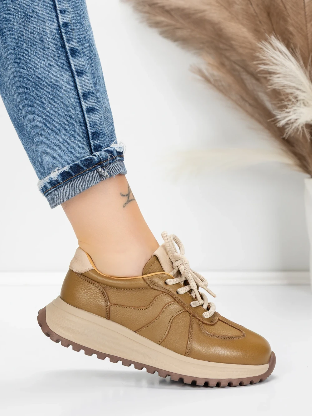 Pantofi Sport Dama din piele naturala 88253 Kaki | Advancer