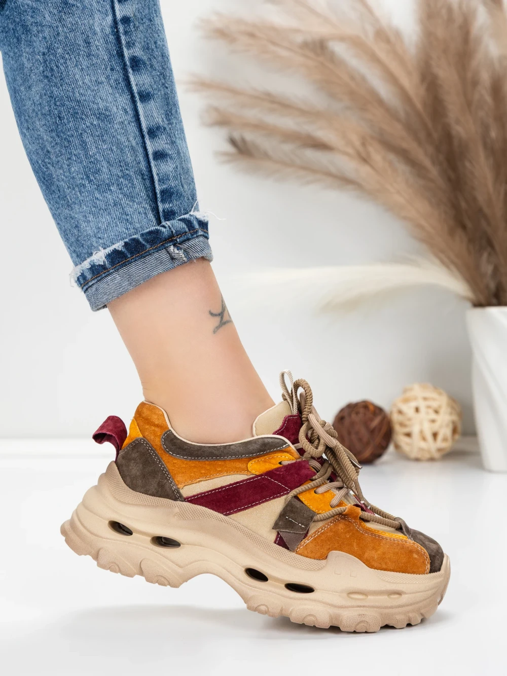 Meimall.ro Pantofi Sport Dama din piele naturala HY2986 Piersica-Visiniu | Franco Gerardo