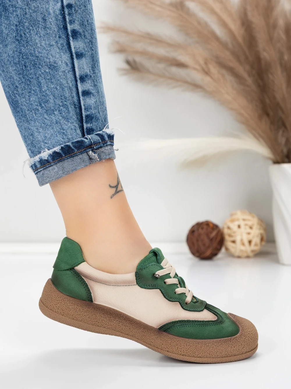 Meimall.ro Pantofi Sport Dama din piele naturala 65852 Verde | Franco Gerardo