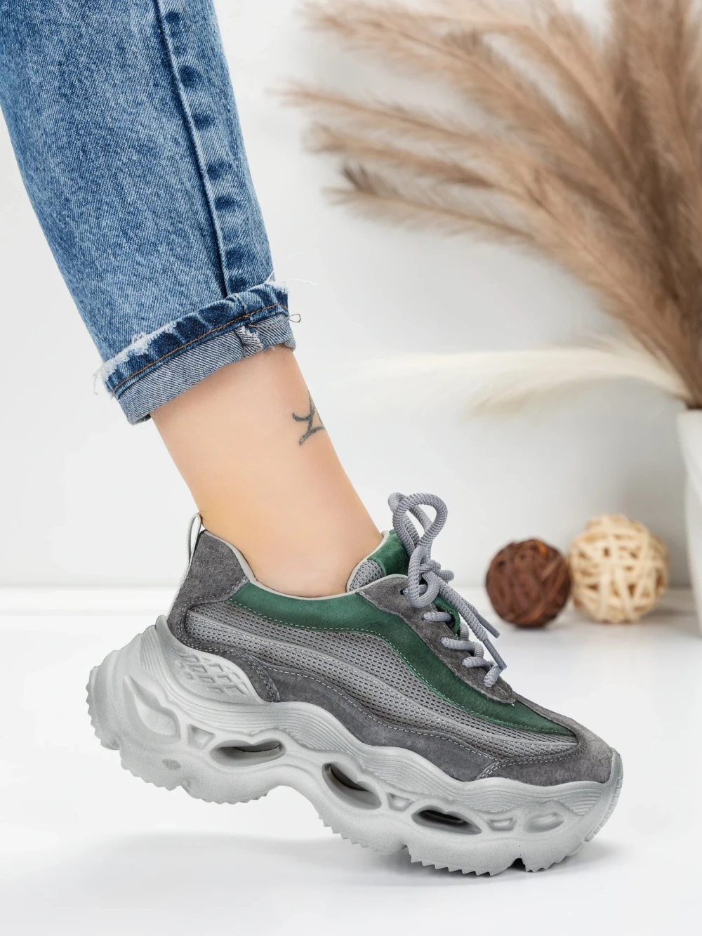 Meimall.ro Pantofi Sport Dama din piele naturala HY6376 Verde | Franco Gerardo