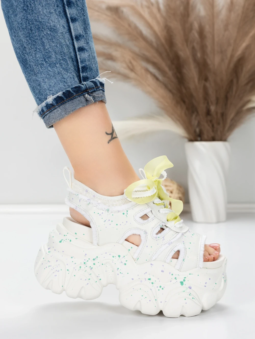 Mei Sandale Dama cu Platforma 569-76 Alb | Mei