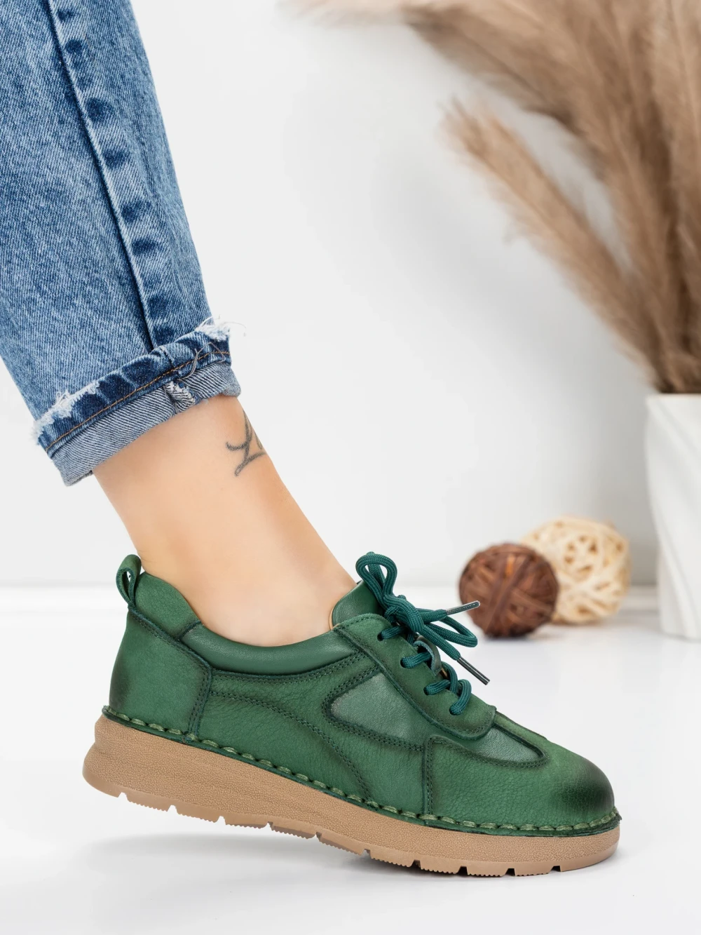 Pantofi Casual Dama din piele naturala 886 Verde | Franco Gerardo