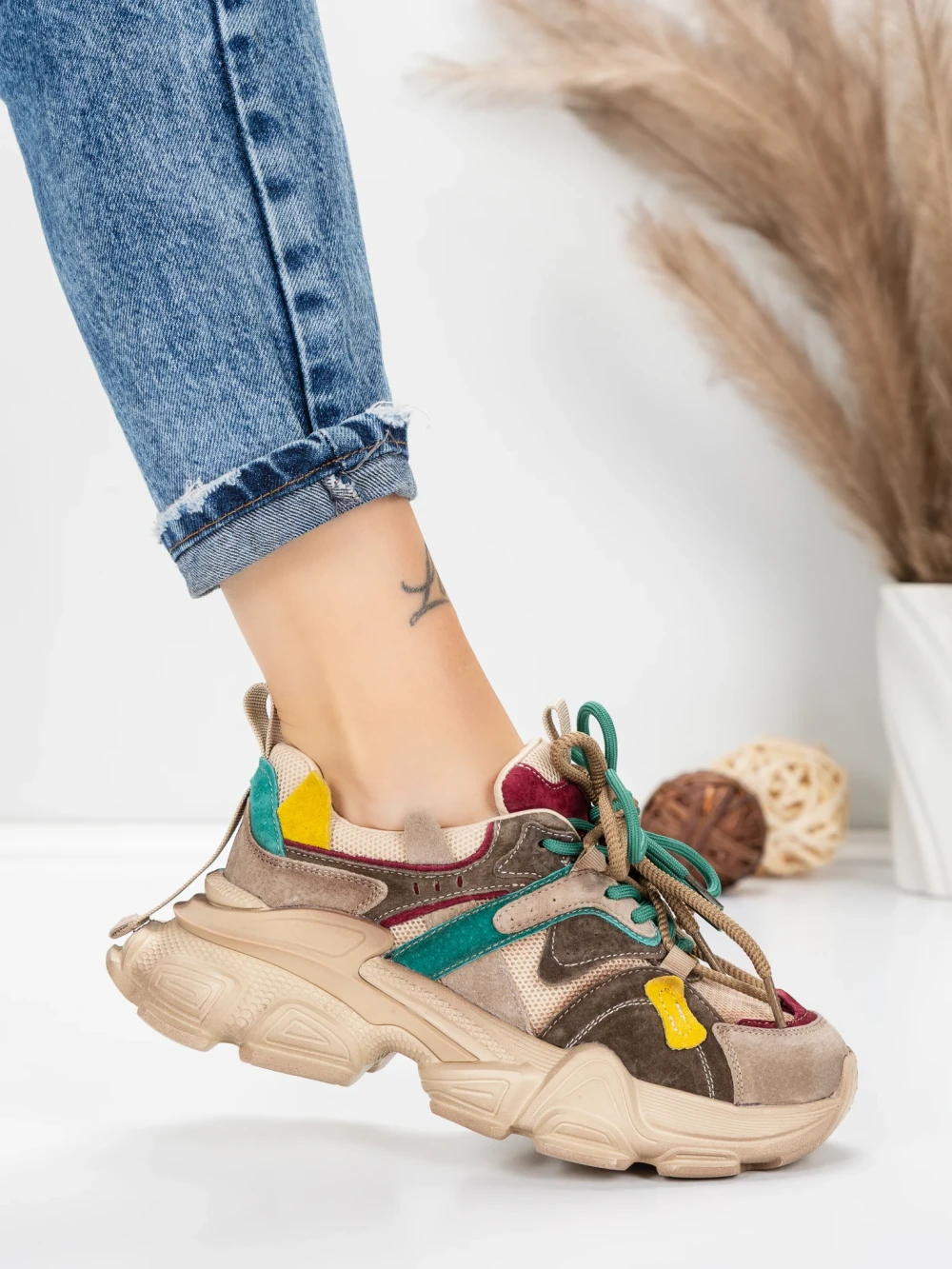 Meimall.ro Pantofi Sport Dama din piele naturala HY5782 Gri-Visiniu | Franco Gerardo