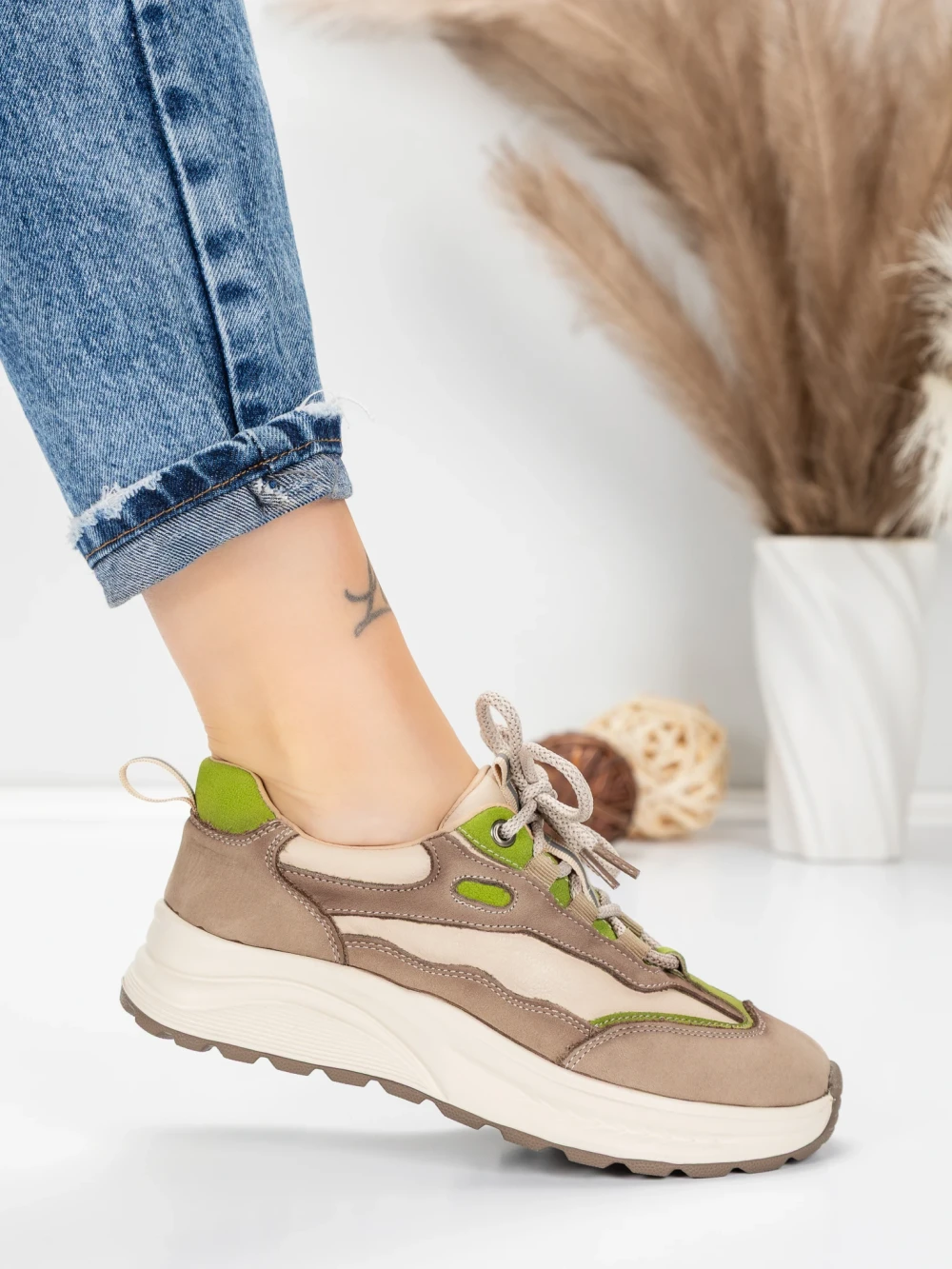 Pantofi Sport Dama din piele naturala 773 Verde deschis | Franco Gerardo