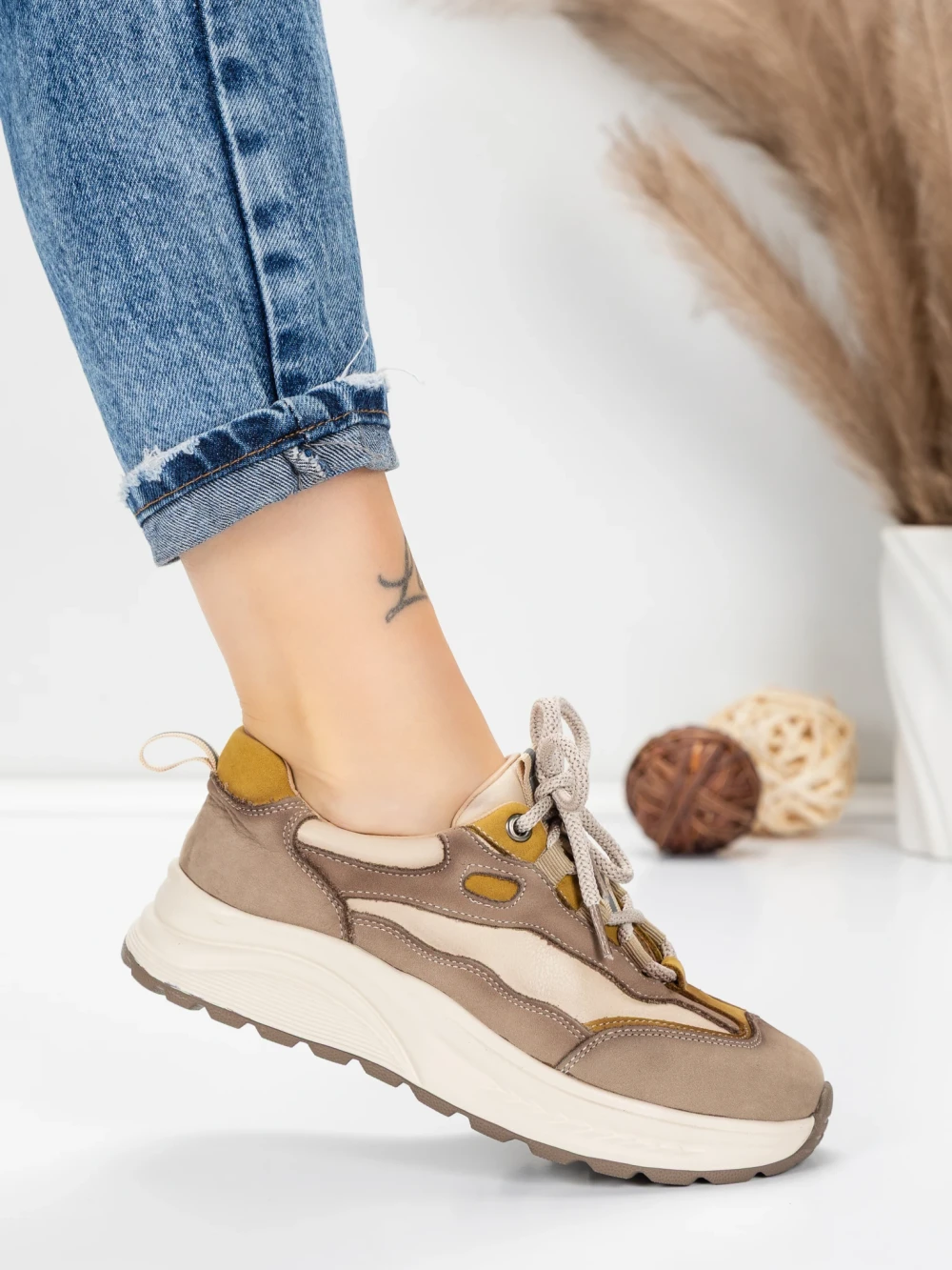 Meimall.ro Pantofi Sport Dama din piele naturala 773 Galben | Franco Gerardo