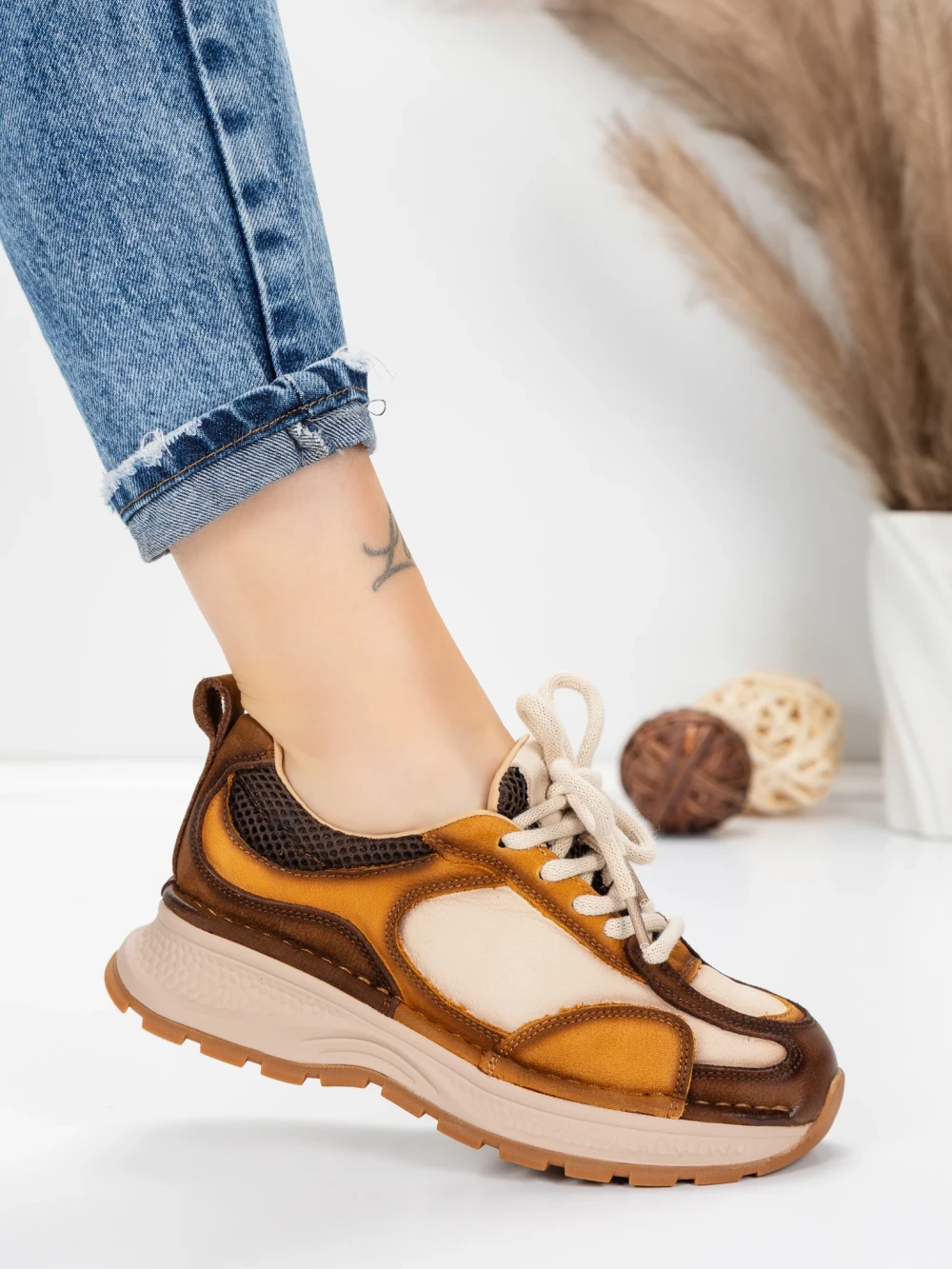 Meimall.ro Pantofi Sport Dama din piele naturala 10018 Galben | Franco Gerardo