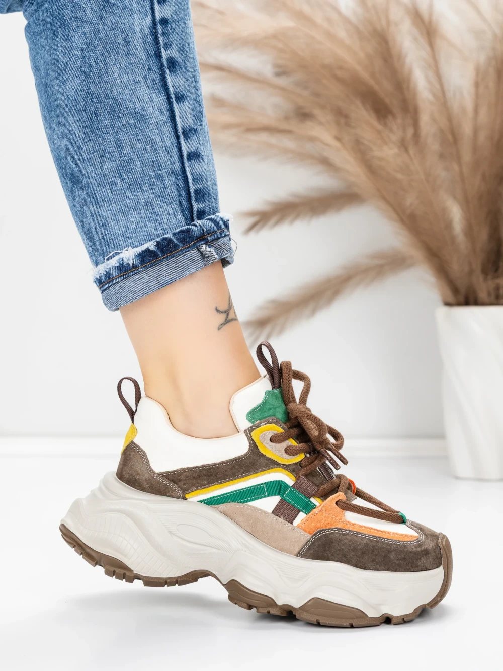 Meimall.ro Pantofi Sport Dama din piele naturala HY1369 Maro-Portocaliu | Franco Gerardo